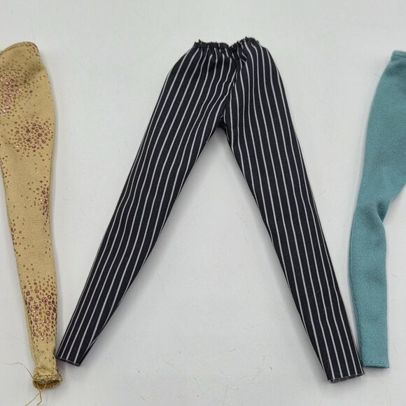 Set Of 3 Vintage Barbie Doll Pants: Yellow Speckled Black & White Striped Teal S - Picture 3 of 8